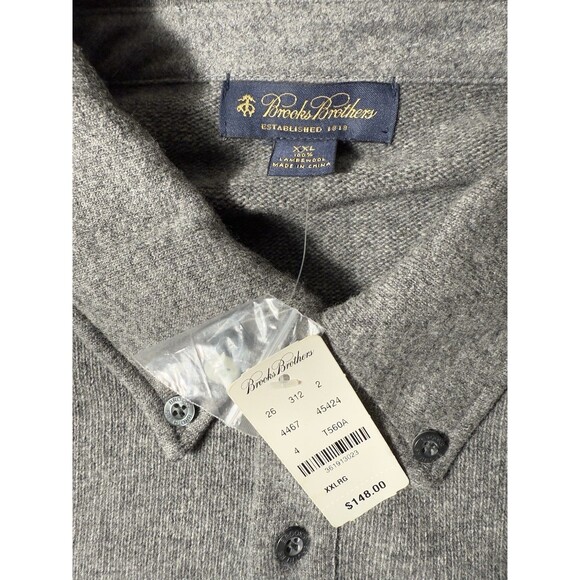 Brooks Brothers Wool sweater men’s XXL Lambswool Polo Sweater Grey Preppy NWT - Picture 6 of 6